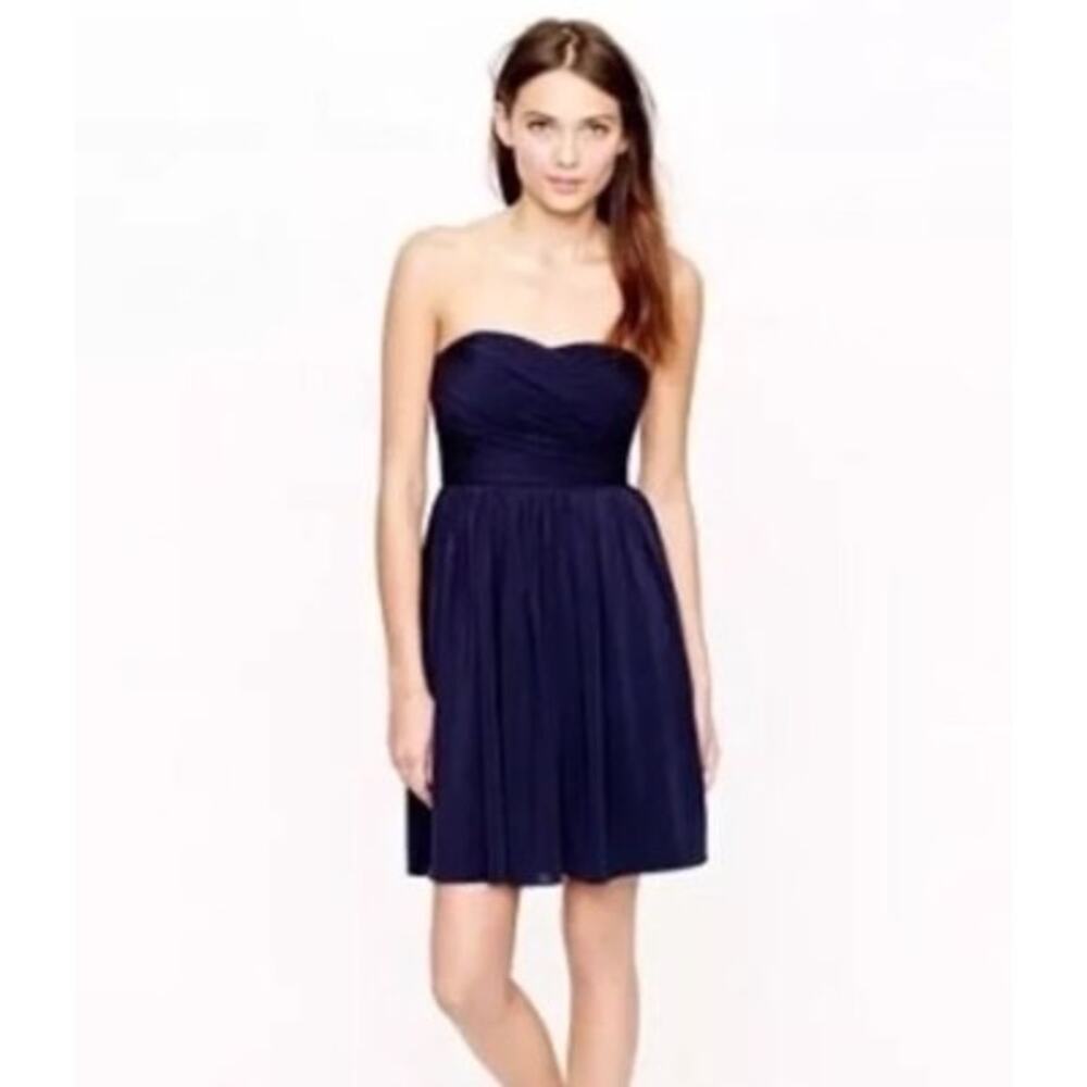 J. Crew Arabelle Size 8 Dress Navy Silk Chiffon Formal Bridesmaid‎ Strapless